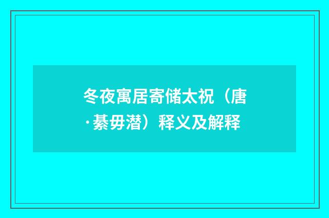 冬夜寓居寄储太祝（唐·綦毋潜）释义及解释