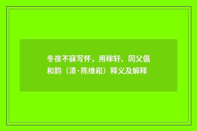 冬夜不寐写怀，用稼轩、同父倡和韵（清·陈维崧）释义及解释