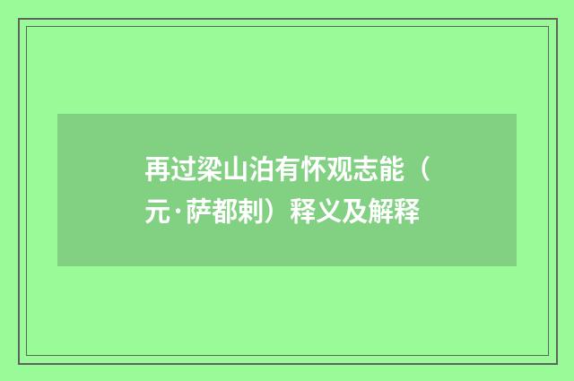 再过梁山泊有怀观志能（元·萨都剌）释义及解释