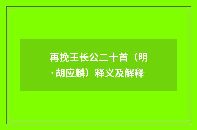 再挽王长公二十首（明·胡应麟）释义及解释