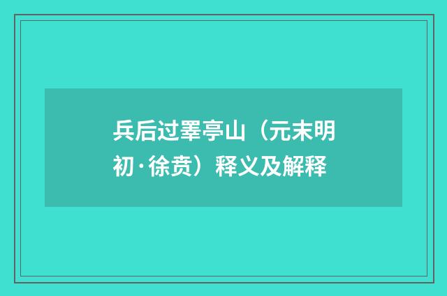 兵后过睪亭山（元末明初·徐贲）释义及解释