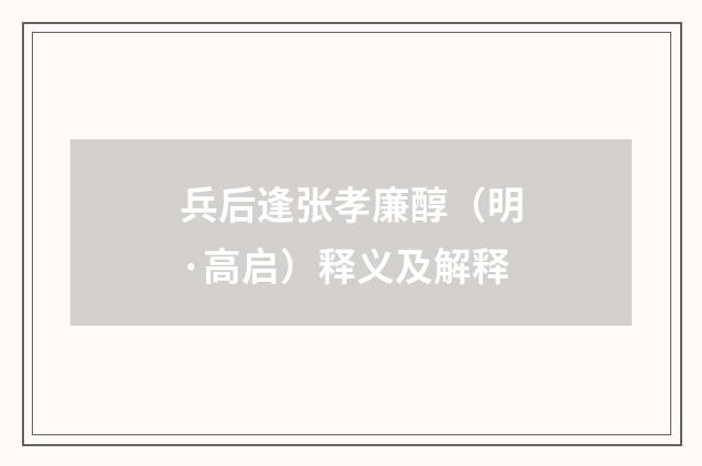 兵后逢张孝廉醇（明·高启）释义及解释
