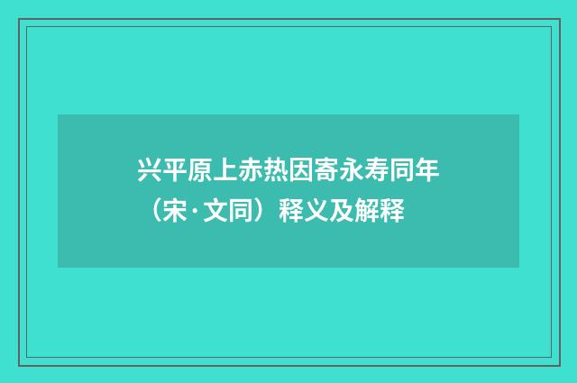 兴平原上赤热因寄永寿同年（宋·文同）释义及解释