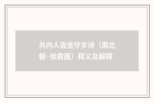 共内人夜坐守岁诗（南北朝·徐君茜）释义及解释