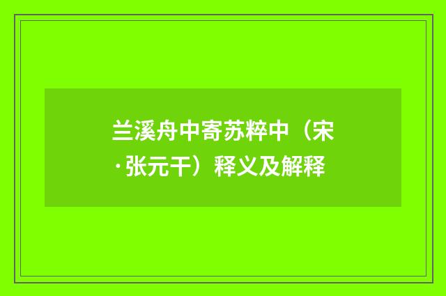 兰溪舟中寄苏粹中（宋·张元干）释义及解释