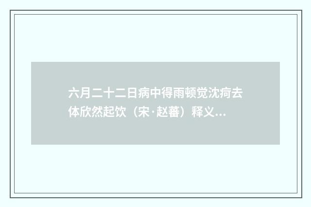 六月二十二日病中得雨顿觉沈疴去体欣然起饮（宋·赵蕃）释义及解释