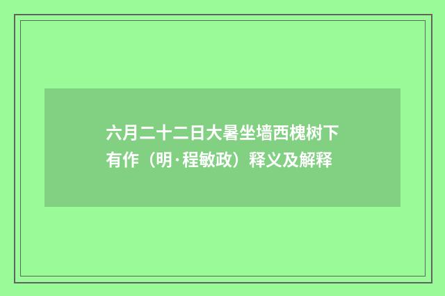 六月二十二日大暑坐墙西槐树下有作（明·程敏政）释义及解释