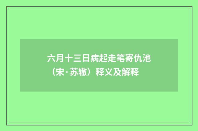 六月十三日病起走笔寄仇池（宋·苏辙）释义及解释