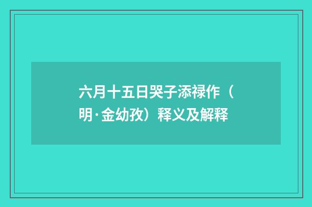 六月十五日哭子添禄作（明·金幼孜）释义及解释