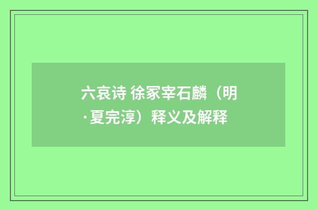 六哀诗 徐冢宰石麟（明·夏完淳）释义及解释