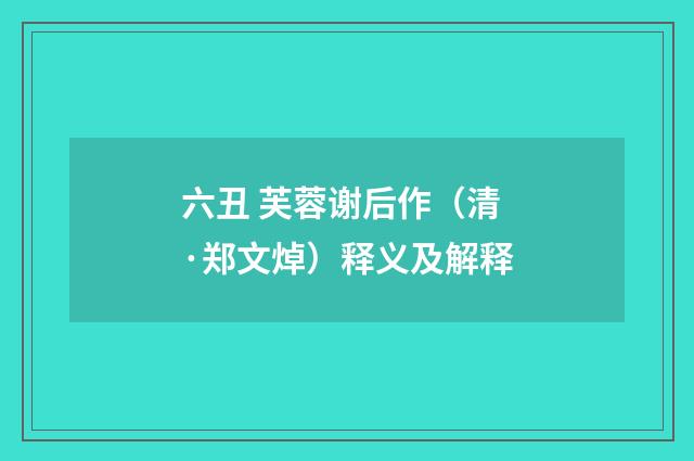 六丑 芙蓉谢后作（清·郑文焯）释义及解释