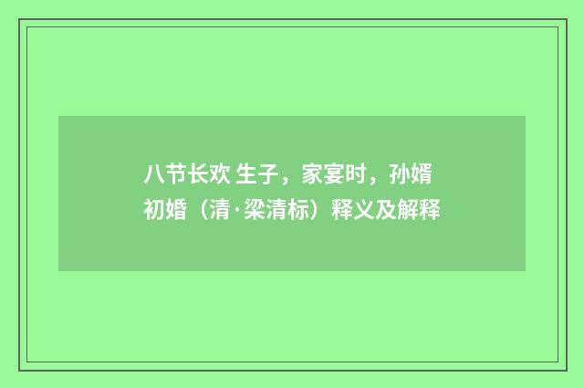 八节长欢 生子，家宴时，孙婿初婚（清·梁清标）释义及解释