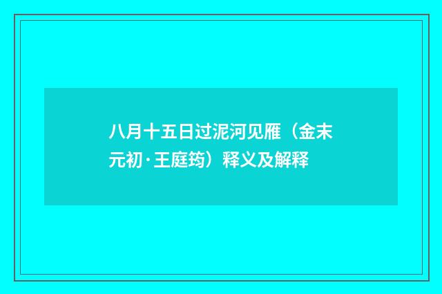 八月十五日过泥河见雁（金末元初·王庭筠）释义及解释