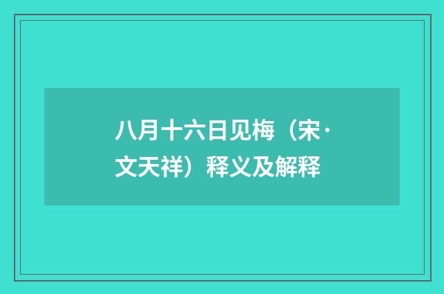 八月十六日见梅（宋·文天祥）释义及解释