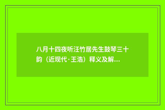 八月十四夜听汪竹居先生鼓琴三十韵（近现代·王浩）释义及解释