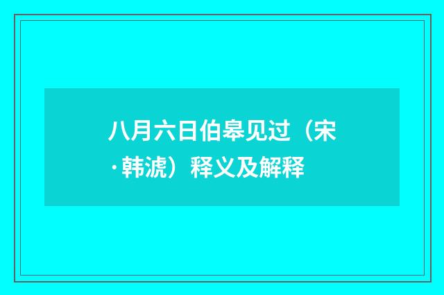 八月六日伯皋见过（宋·韩淲）释义及解释