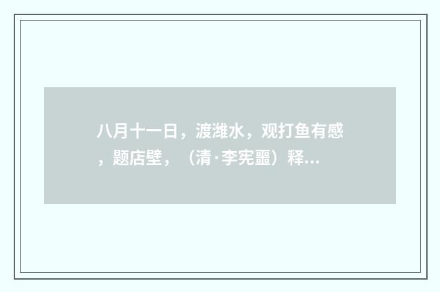 八月十一日，渡潍水，观打鱼有感，题店壁，（清·李宪噩）释义及解释