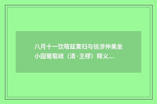 八月十一饮敬兹寓归与信涉仲美坐小园葡萄疏（清·王樛）释义及解释