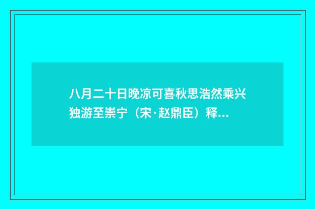 八月二十日晚凉可喜秋思浩然乘兴独游至崇宁（宋·赵鼎臣）释义及解释