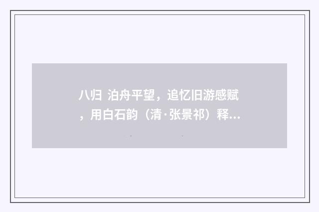 八归 泊舟平望，追忆旧游感赋，用白石韵（清·张景祁）释义及解释