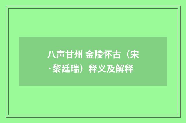 八声甘州 金陵怀古（宋·黎廷瑞）释义及解释