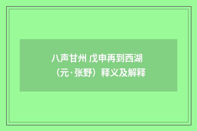 八声甘州 戊申再到西湖（元·张野）释义及解释