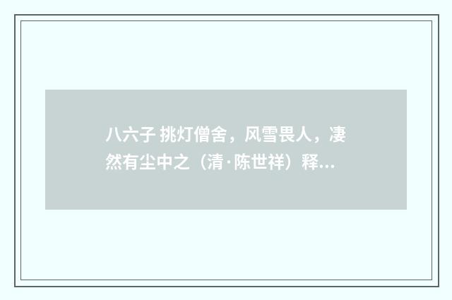 八六子 挑灯僧舍，风雪畏人，凄然有尘中之（清·陈世祥）释义及解释