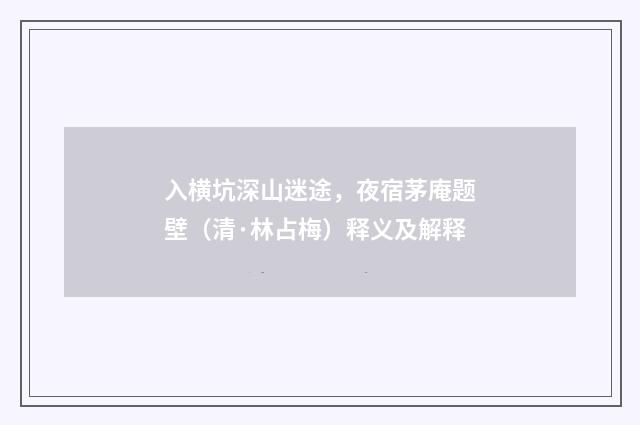入横坑深山迷途，夜宿茅庵题壁（清·林占梅）释义及解释