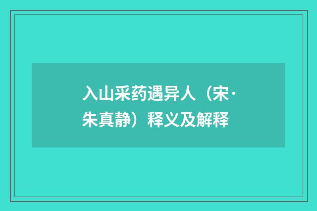 入山采药遇异人（宋·朱真静）释义及解释