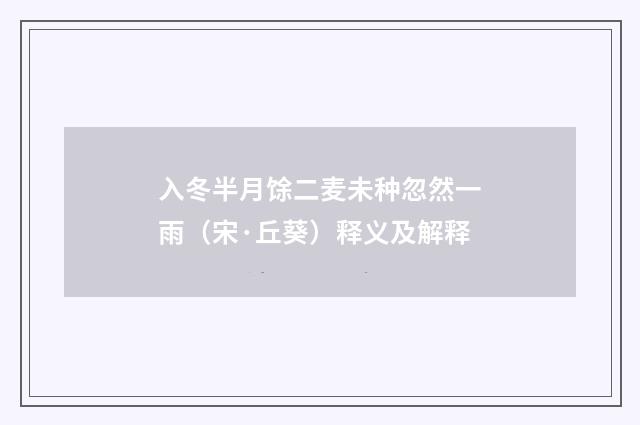 入冬半月馀二麦未种忽然一雨（宋·丘葵）释义及解释