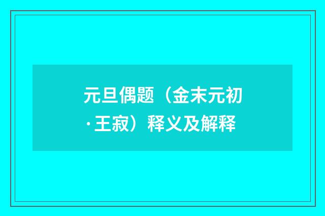 元旦偶题（金末元初·王寂）释义及解释
