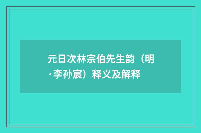 元日次林宗伯先生韵（明·李孙宸）释义及解释