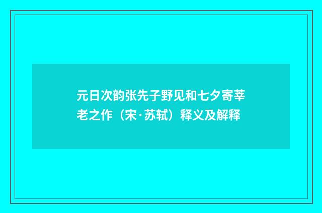 元日次韵张先子野见和七夕寄莘老之作（宋·苏轼）释义及解释
