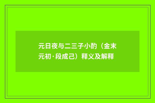 元日夜与二三子小酌（金末元初·段成己）释义及解释
