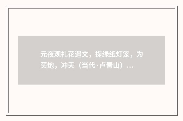 元夜观礼花遇文，提绿纸灯笼，为买炮，冲天（当代·卢青山）释义及解释