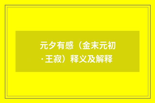 元夕有感（金末元初·王寂）释义及解释
