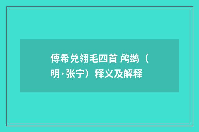 傅希兑翎毛四首 鸬鹚（明·张宁）释义及解释