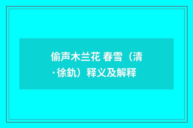 偷声木兰花 春雪（清·徐釚）释义及解释