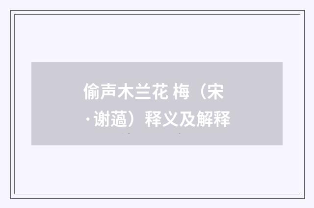 偷声木兰花 梅（宋·谢薖）释义及解释