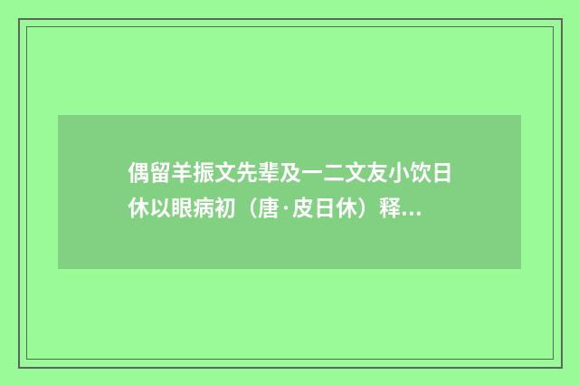 偶留羊振文先辈及一二文友小饮日休以眼病初（唐·皮日休）释义及解释