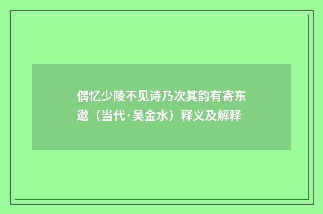 偶忆少陵不见诗乃次其韵有寄东遨（当代·吴金水）释义及解释