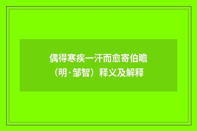 偶得寒疾一汗而愈寄伯瞻（明·邹智）释义及解释