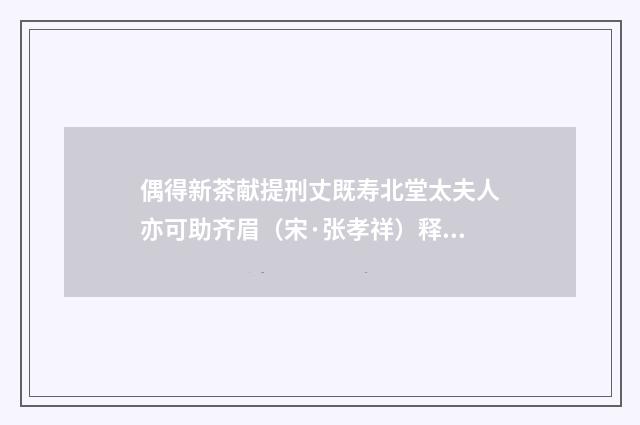 偶得新茶献提刑丈既寿北堂太夫人亦可助齐眉（宋·张孝祥）释义及解释