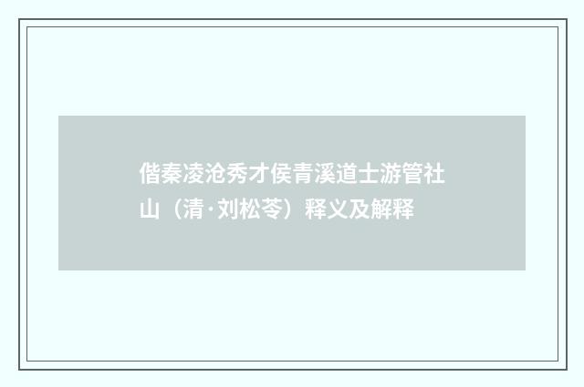 偕秦凌沧秀才侯青溪道士游管社山（清·刘松苓）释义及解释