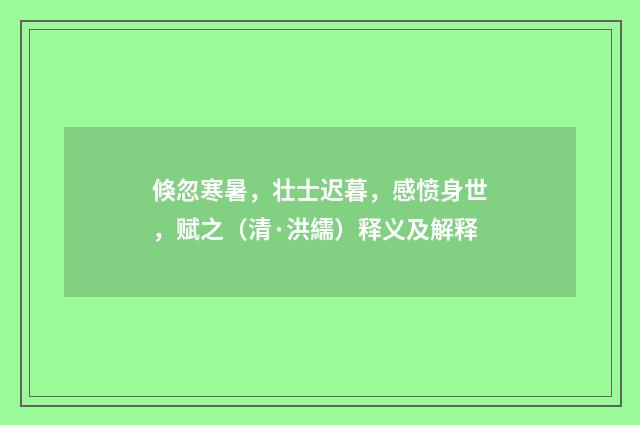 倏忽寒暑，壮士迟暮，感愤身世，赋之（清·洪繻）释义及解释