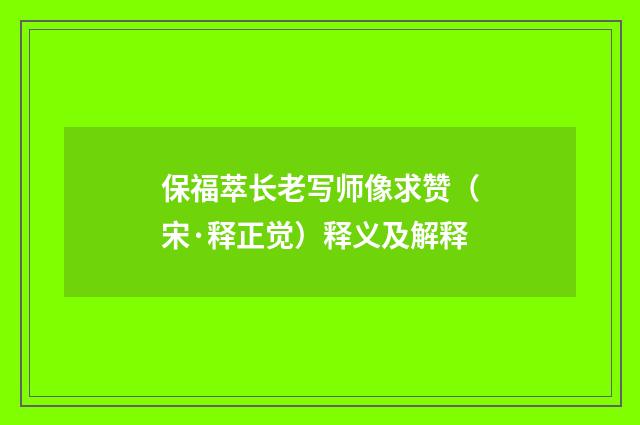 保福萃长老写师像求赞（宋·释正觉）释义及解释