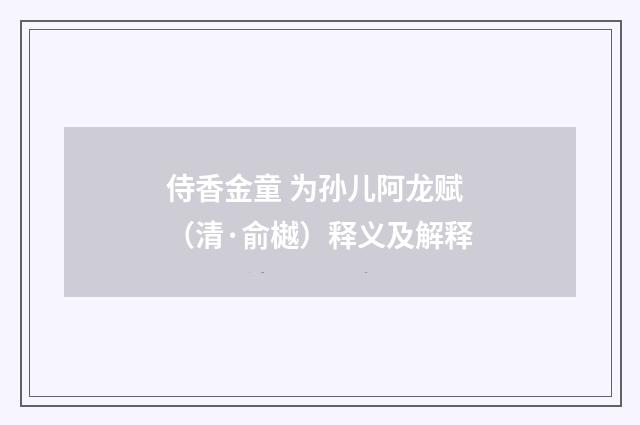 侍香金童 为孙儿阿龙赋（清·俞樾）释义及解释