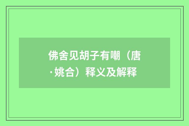 佛舍见胡子有嘲（唐·姚合）释义及解释