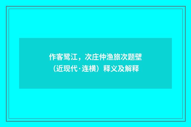 作客鹭江，次庄仲渔旅次题壁（近现代·连横）释义及解释