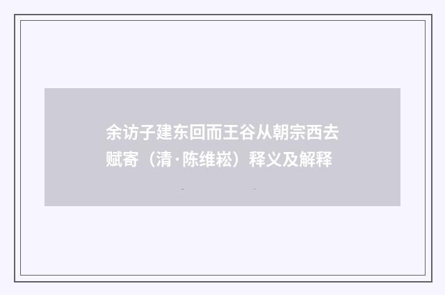 余访子建东回而王谷从朝宗西去赋寄（清·陈维崧）释义及解释